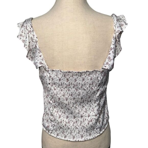 Free People White Floral Print Blouse Cream and Red Round Nech Sleeves size L - Picture 5 of 10